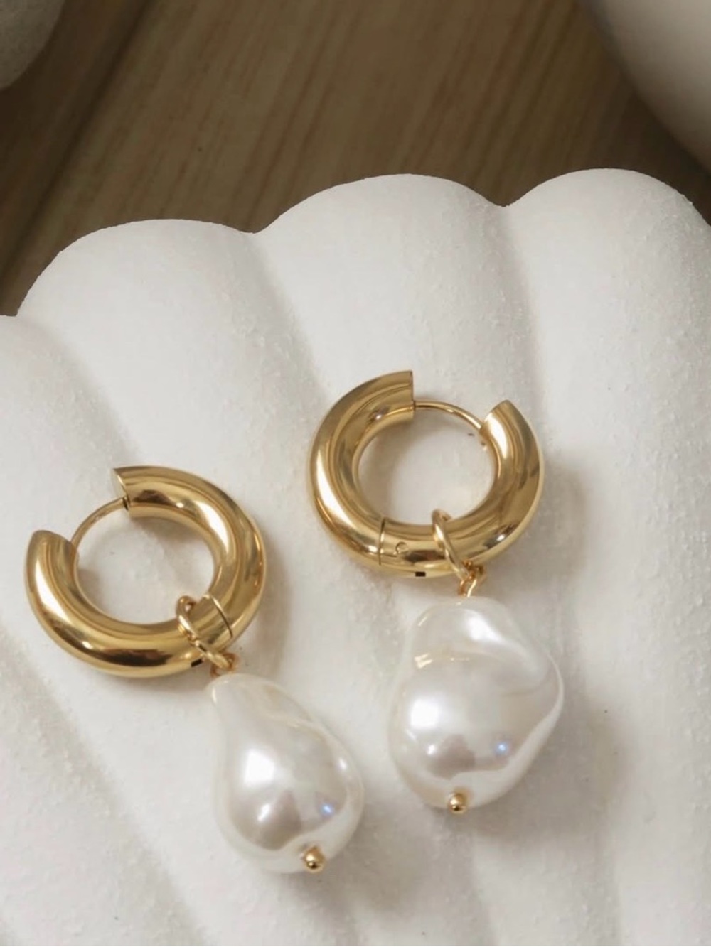 Gold Hoop Earrings with Pearl Drop